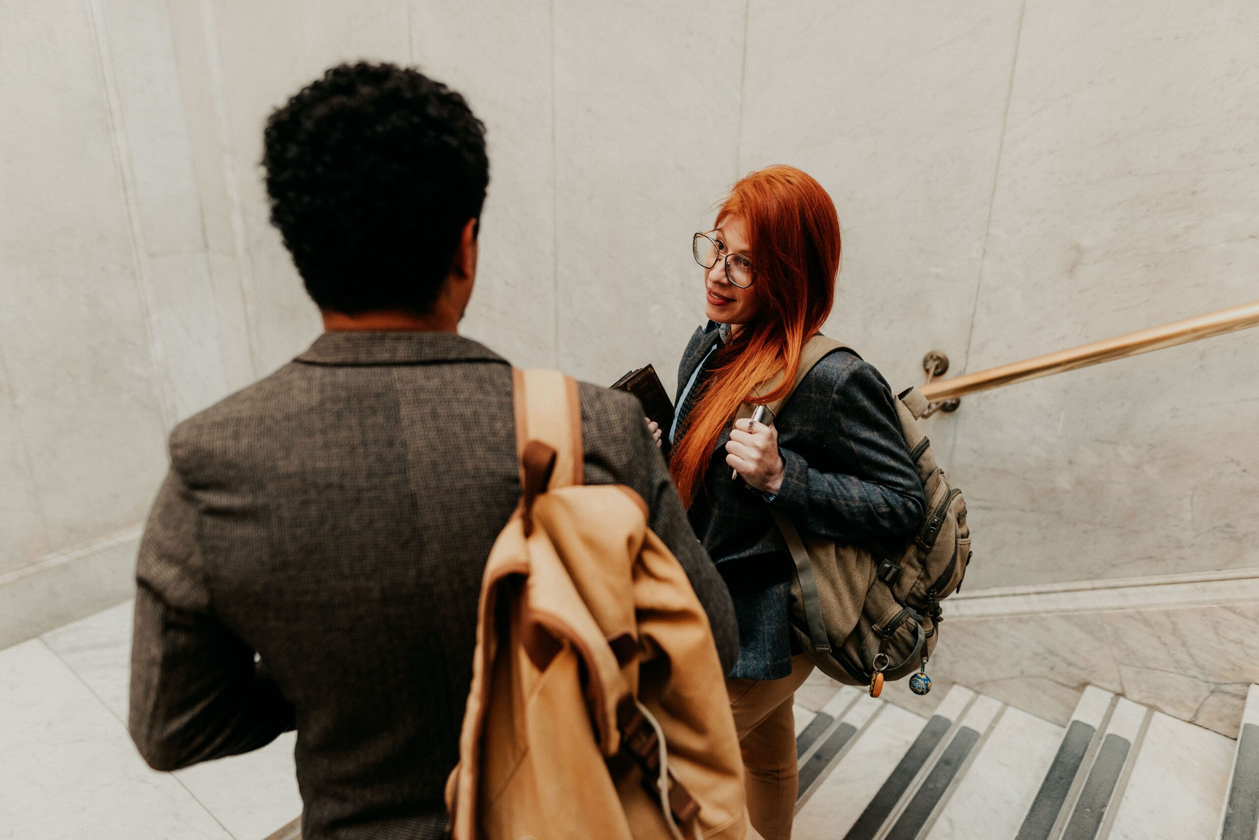People chatting in a stairwell